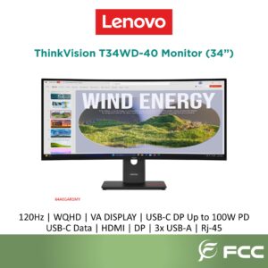 Lenovo ThinkVision T34WD-40 34" WQHD Curved USB-C Docking Monitor