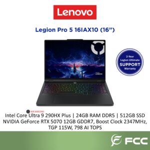 Lenovo Legion Pro 5 16IAX10 Intel Core Ultra 9 290HX Plus 24GB 512GB SSD NVIDIA GeForce RTX 5070 12GB GDDR7
