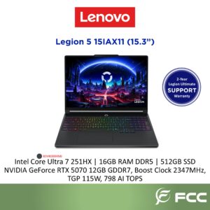Lenovo Legion 5 15IAX11 Intel Core Ultra 7 251HX 16GB 512GB SSD NVIDIA GeForce RTX 5070 12GB GDDR7